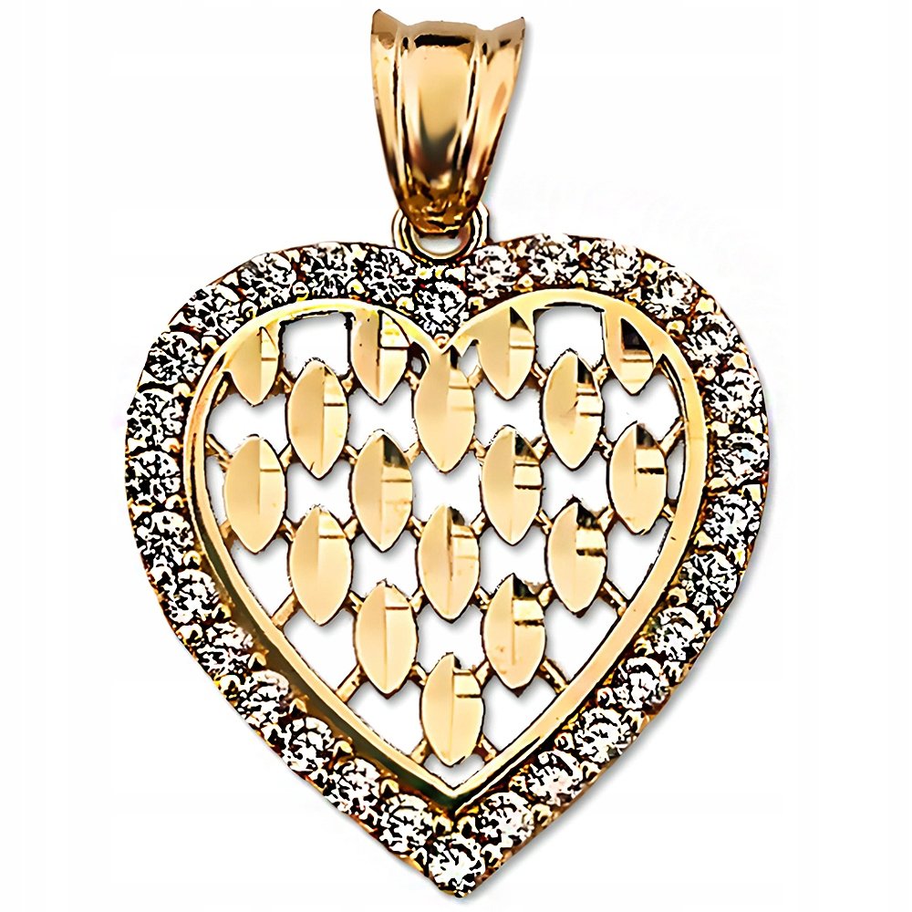 Złota przywieszka 585 ażurowe serduszko z białymi cyrkoniami 14kt