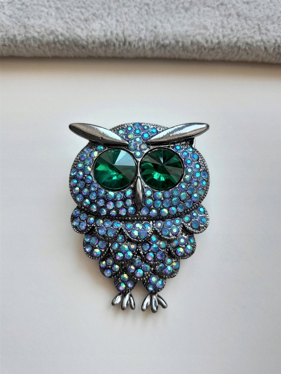 2W1 BROSZKA ZAWIESZKA NIEBIESKA SOWA CYRKONIE PIN