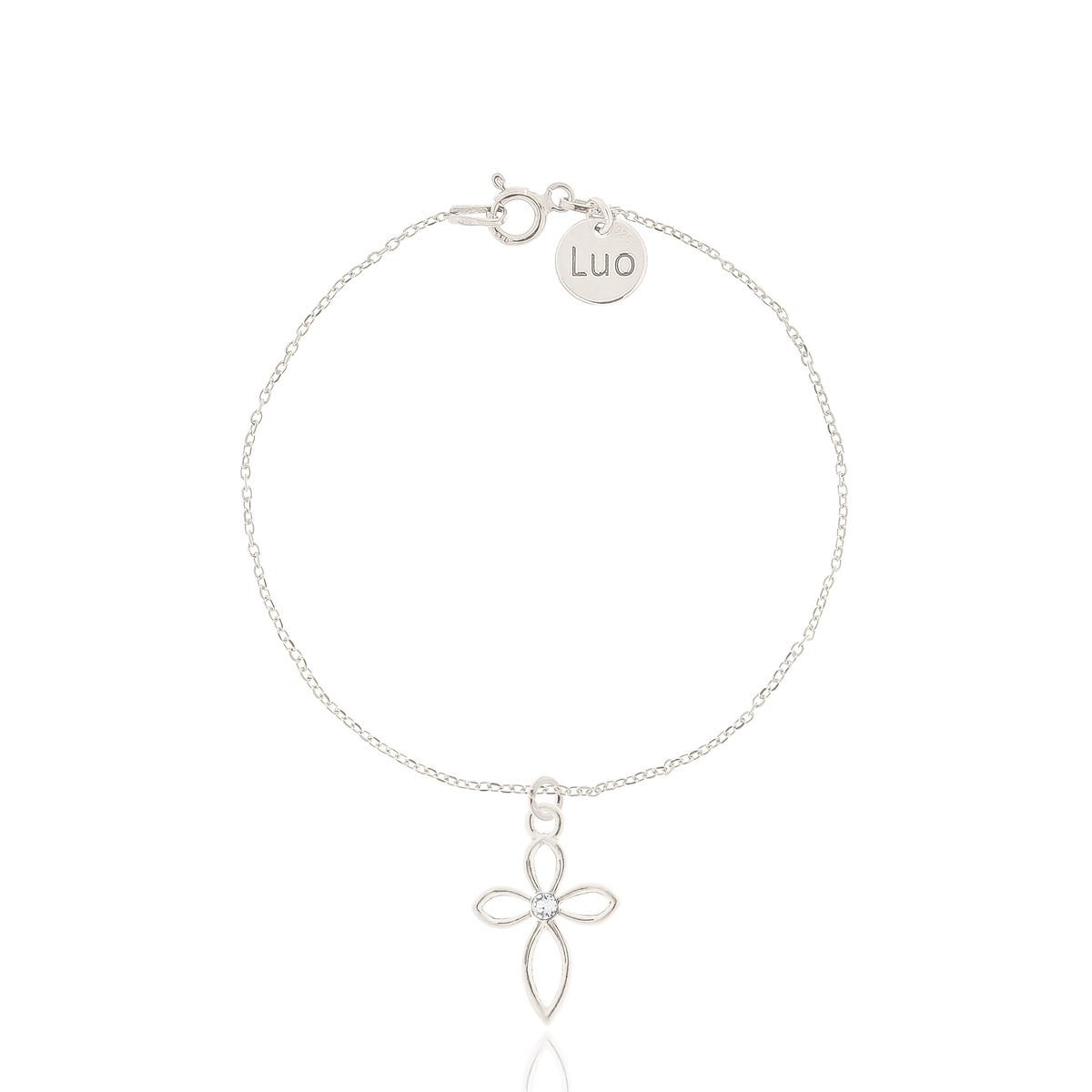 Bransoletka srebrna z krzyżem i kryształkiem