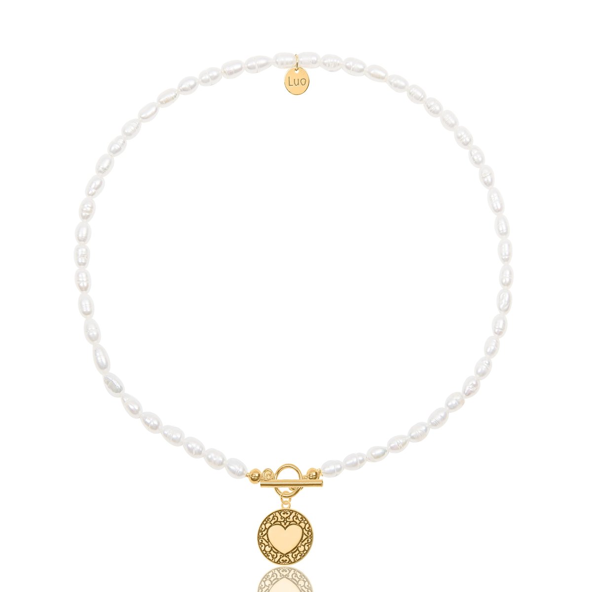 Naszyjnik z naturalnych pereł z grawerowanym sercem 45 CM