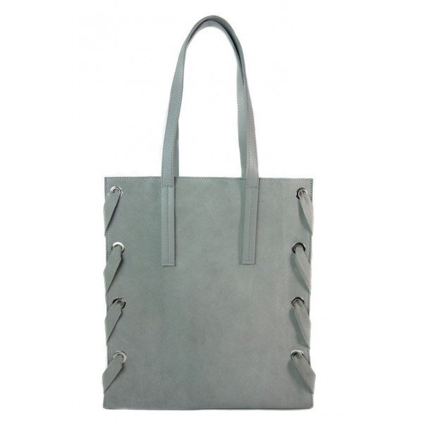 Zamszowa torba Shopper bag ,duży worek, kółka, Vera Pelle pojemny Szara WK745G