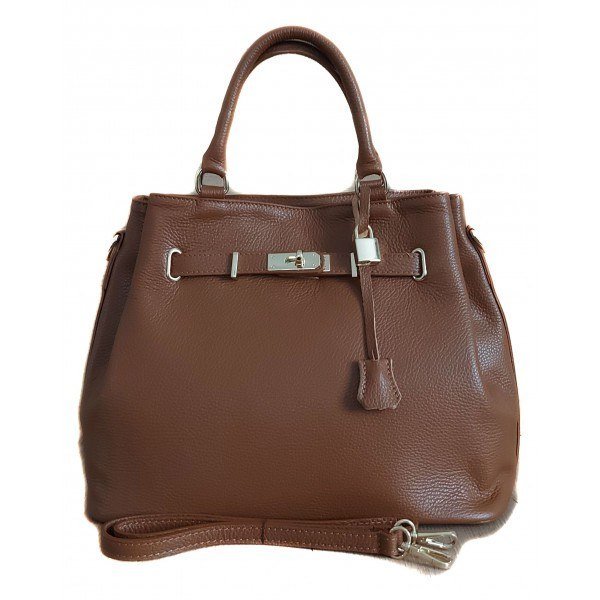 Skórzana Włoska duża torba Vera Pelle,złote okucia ,kłódka Camel BERK753C