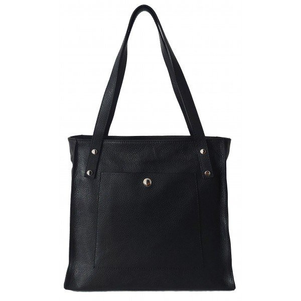 Skórzana Włoska torba na ramię Vera Pelle miękka , pojemna a4 Czarna WR365N