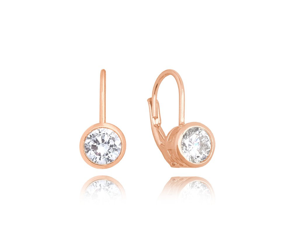 MINET Rose gold kolczyki srebrne z białymi cyrkoniami