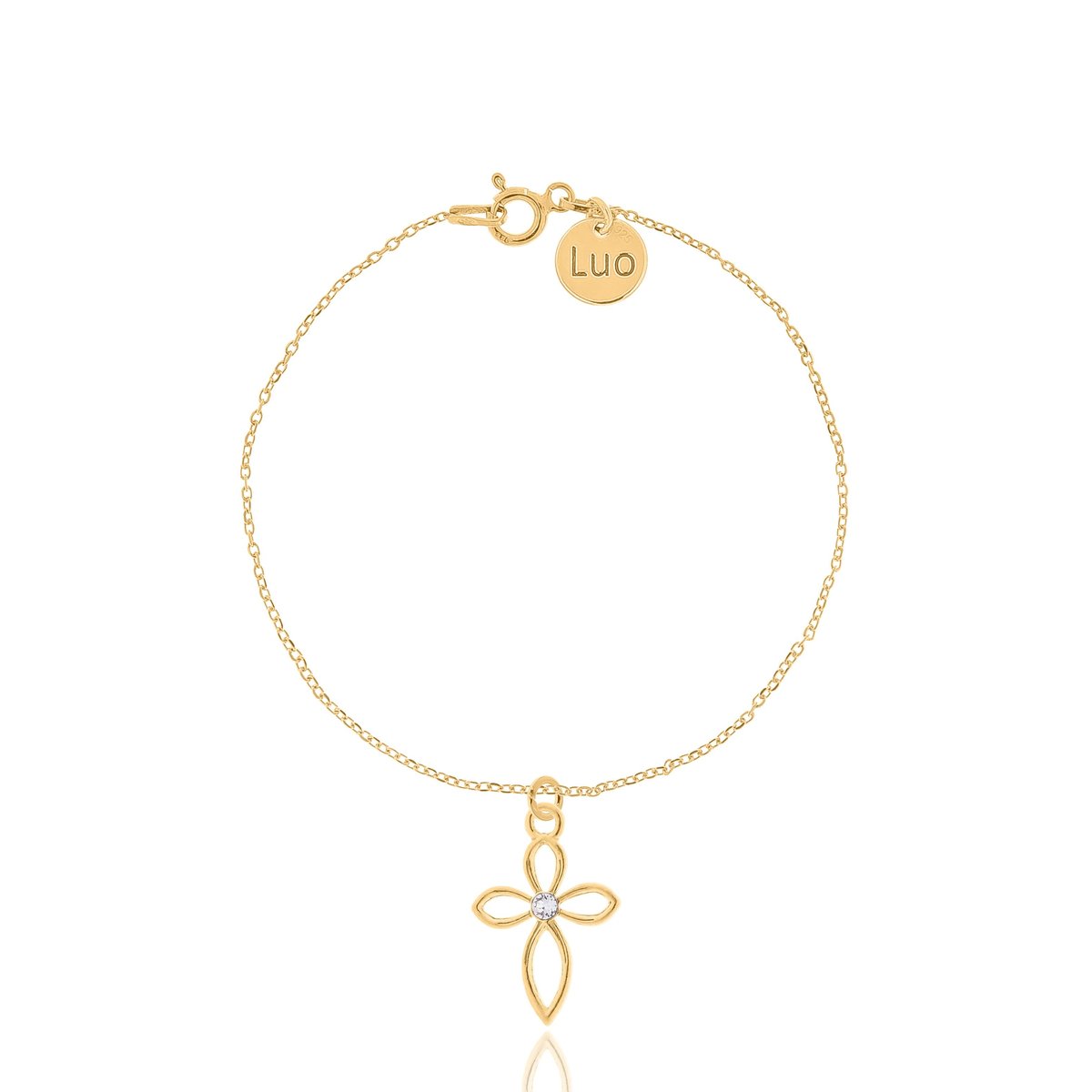 Bransoletka srebrna pozłacana z krzyżem i kryształkiem