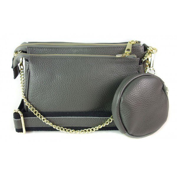 Listonoszka ,przewieszka 3w1 ,Vera Pelle ,złote okucia ,szeroki pasek , A5 Szara VP791G