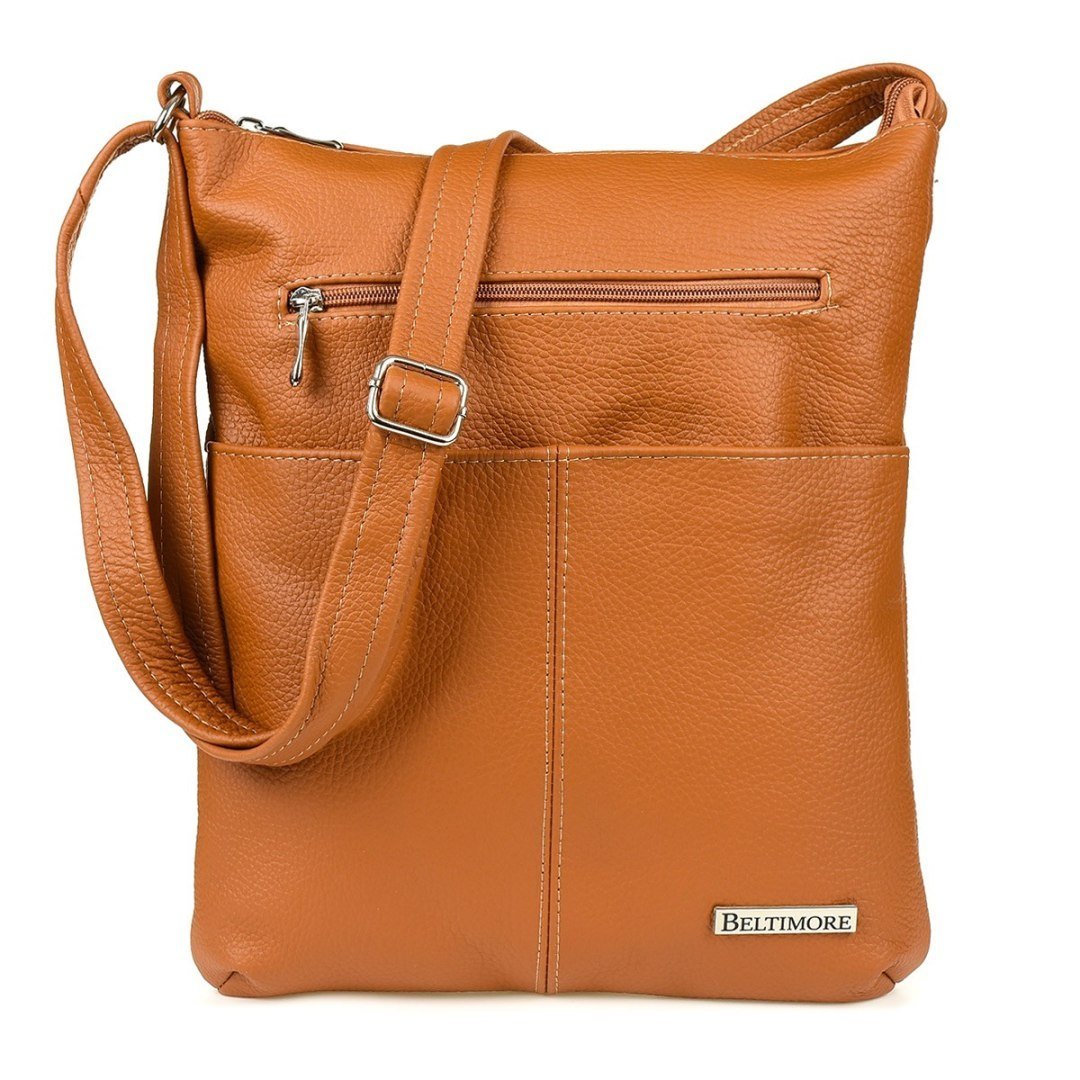 Torebka skórzana damska listonoszka skóra Beltimore camel A4 934 brązowy, beżowy