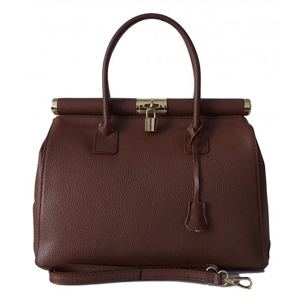 Duży kufer- torba kłódka A4 Włoska Vera Pelle , Brązowy AL35M