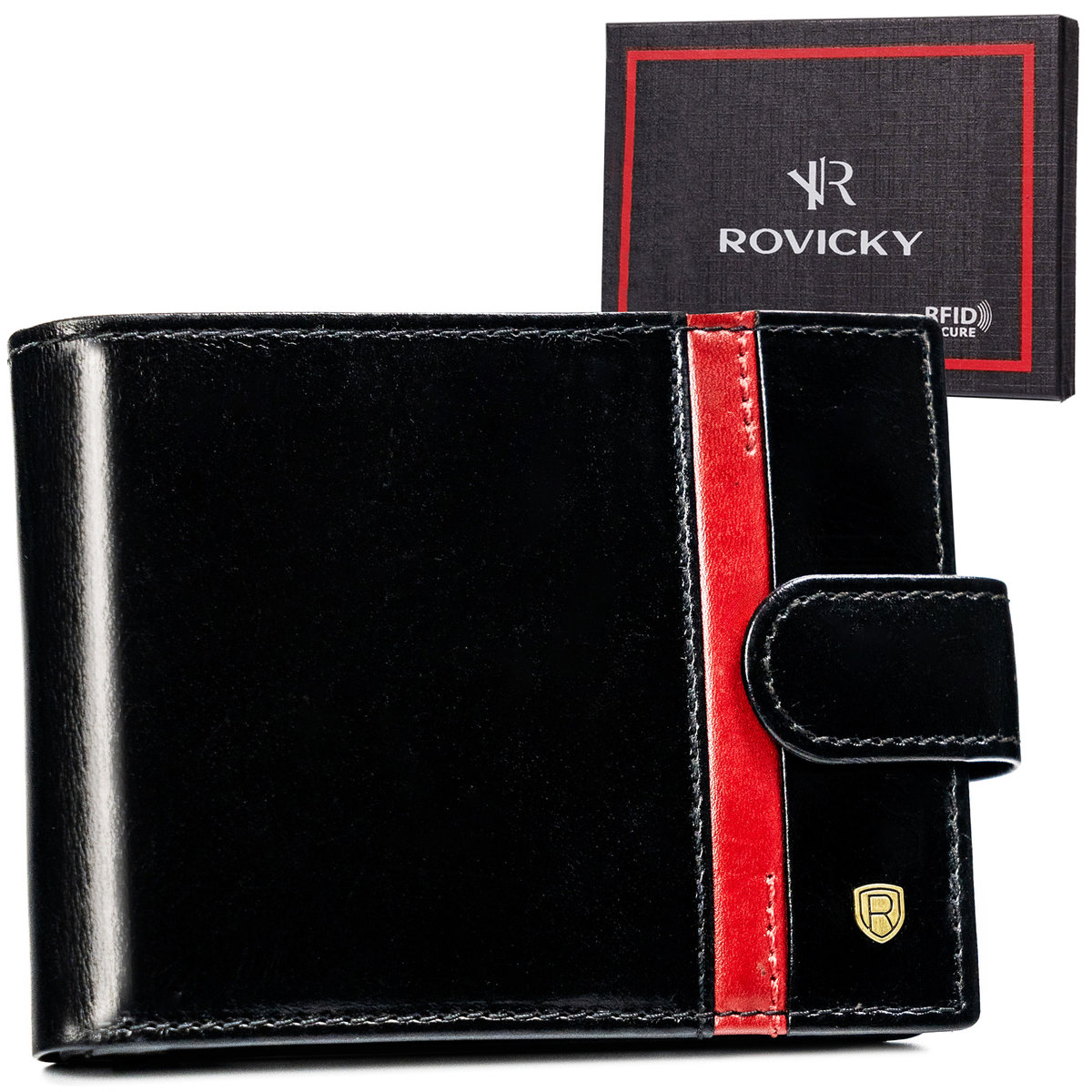 Rovicky modny portfel skórzany męski pojemny na karty RFID STOP