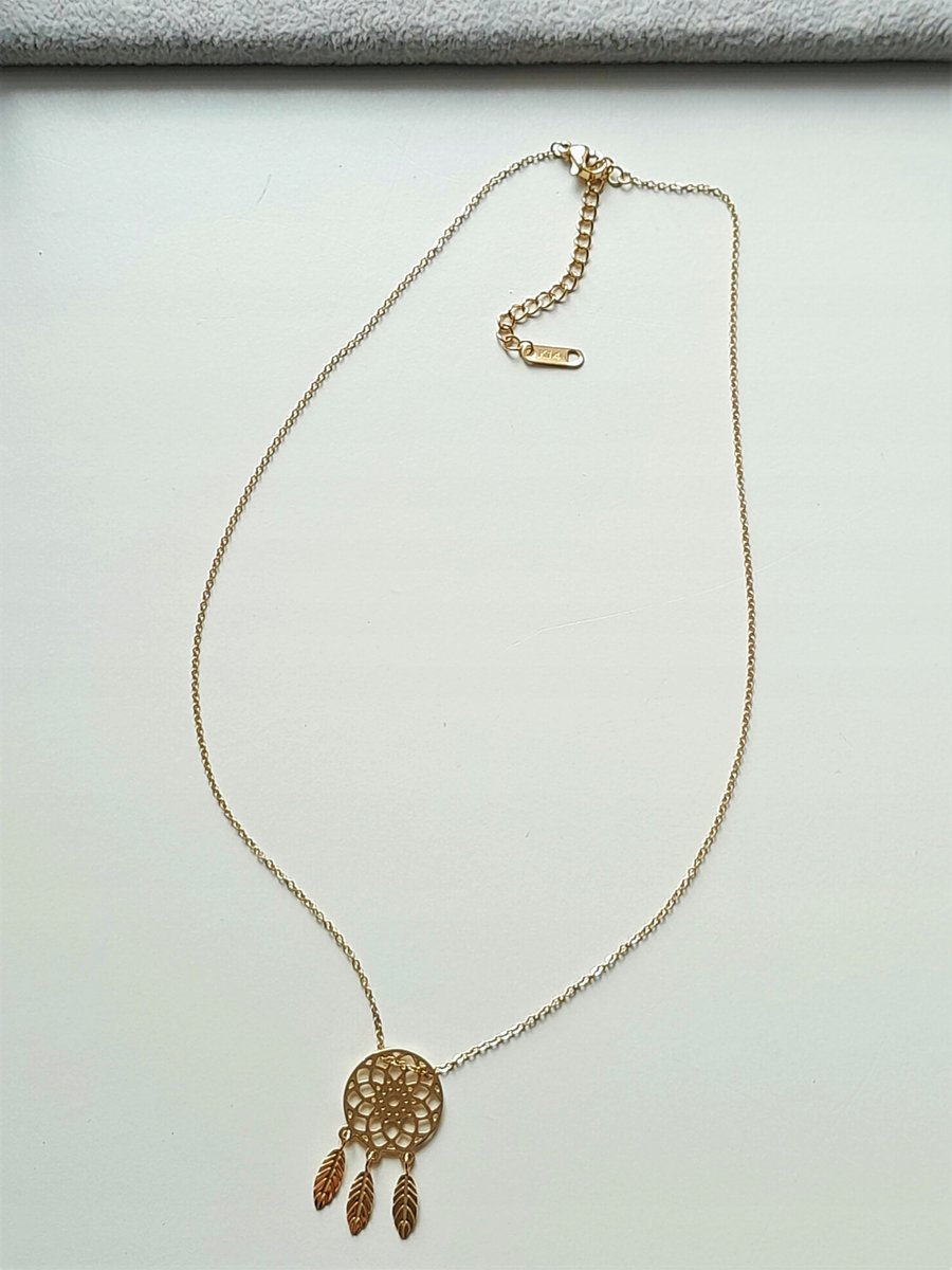 celebrytka naszyjnik łapacz snów złota 45 cm STAL