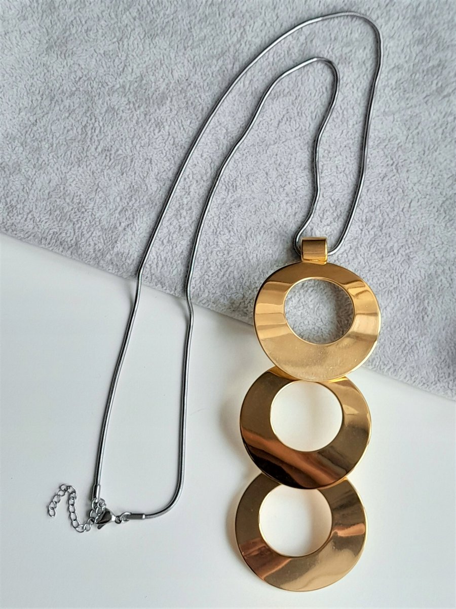 duży długi naszyjnik KÓŁKA KOŁA ZŁOTA STAL 70cm