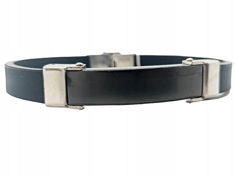 Bransoletka męska ze stali chirugicznej i kauczuku z blaszką czarną