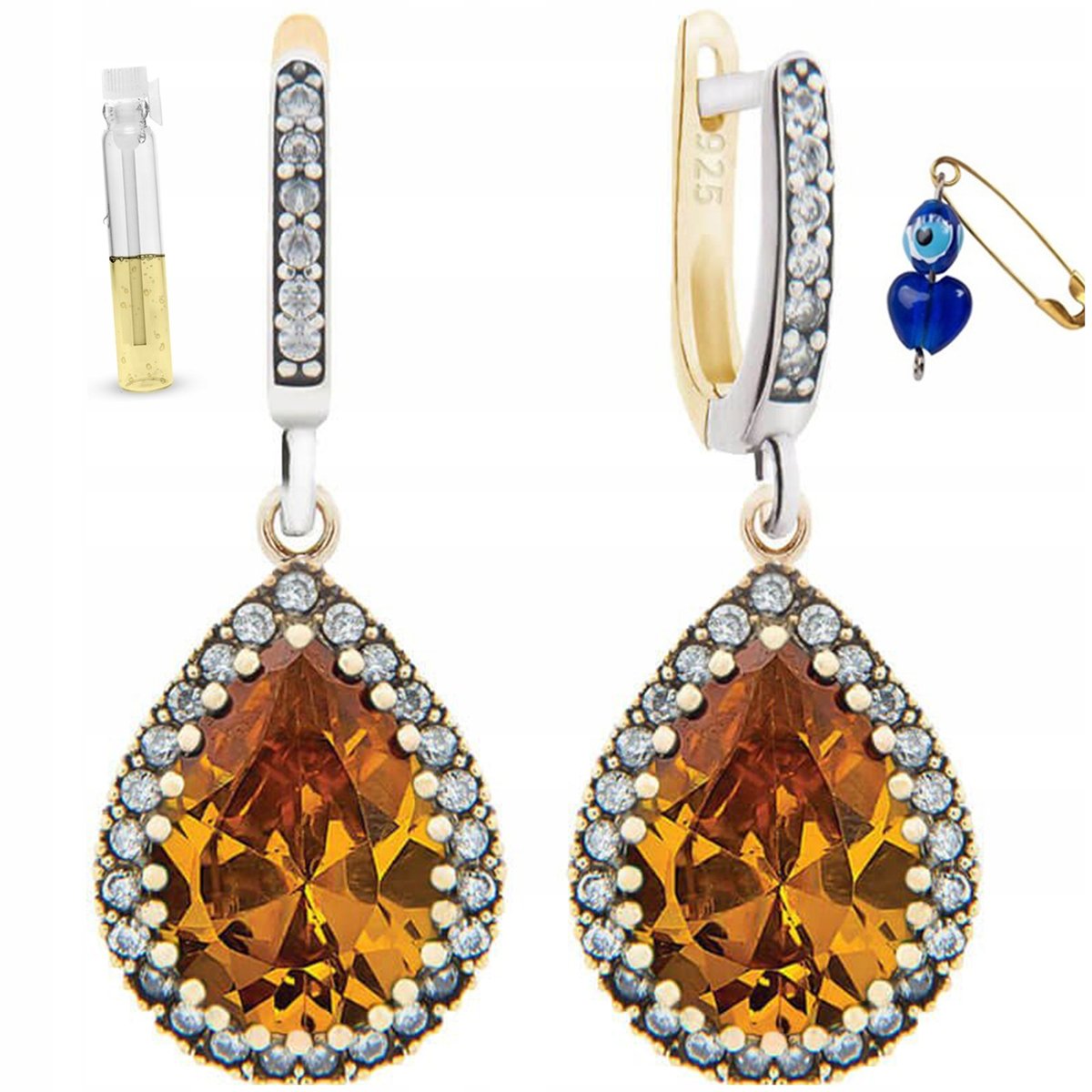 Klasyczne Kolczyki Hurrem Z Cytrynem - Srebro 925