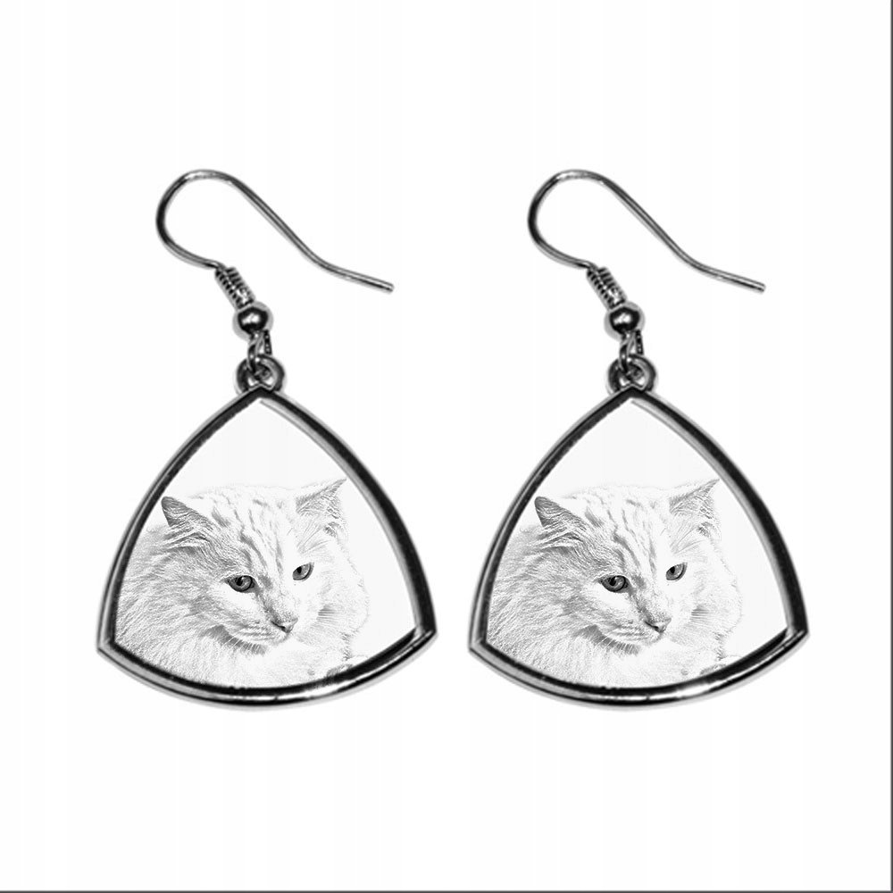 Kot Angora turecka Trójkątne kolczyki z nadrukiem