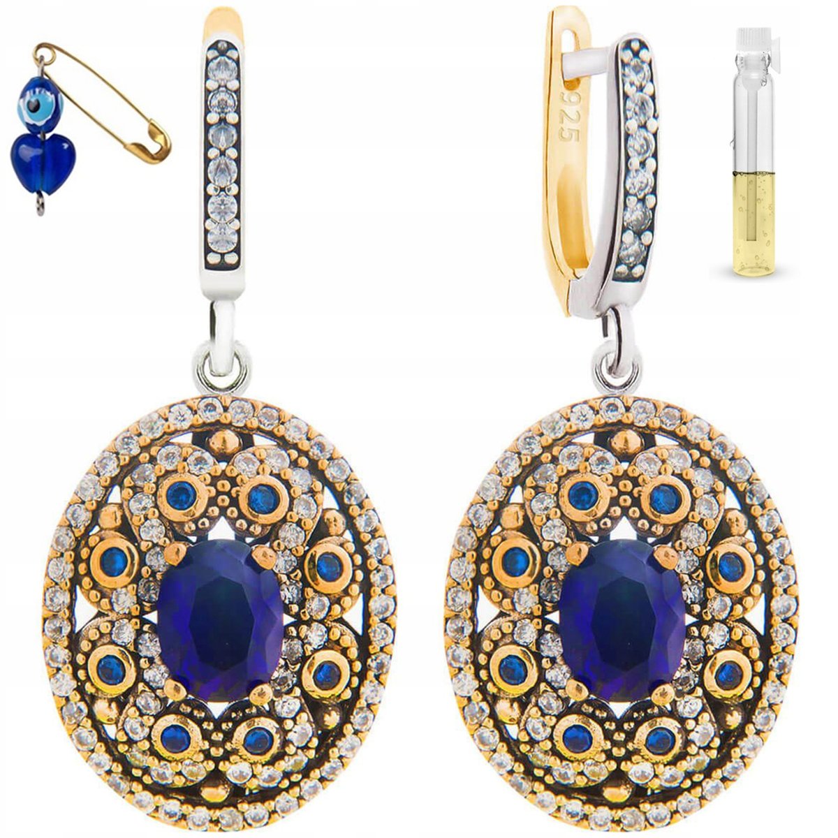 Duże Kolczyki Z Wyjątkowym Szafirem I Cyrkoniami