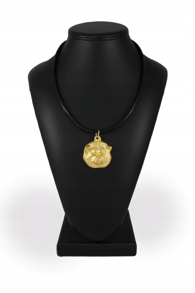 Akita Inu Pozłacany naszyjnik na rzemieniu