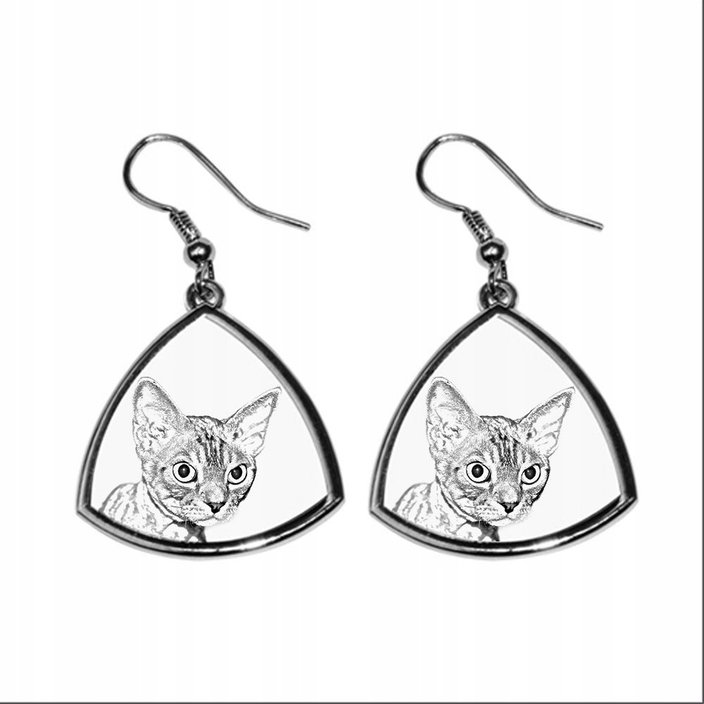 Kot Devon rex Trójkątne kolczyki z nadrukiem