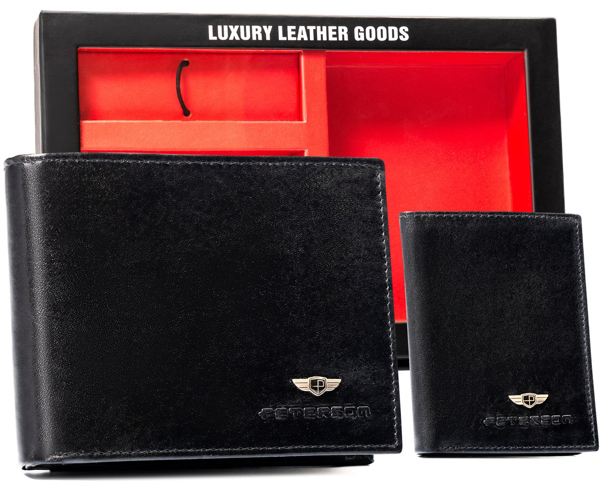 Zestaw Na Prezent Portfel Męski Skóra Naturalna + Etui Na Karty + Brelok - Peterson