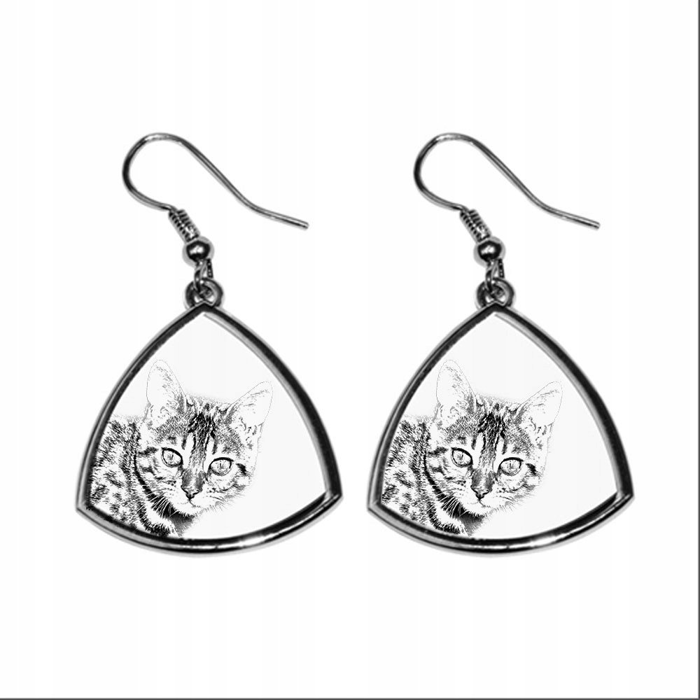 Kot Bengal Trójkątne kolczyki z nadrukiem, grafiką