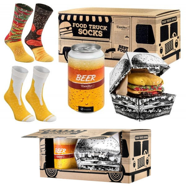 Skarpetki Damskie Męskie Na Prezent Na Urodziny Świąteczne Rainbow Socks Food Truck Dla Miłośników Fast Food 3 Pary 36-40