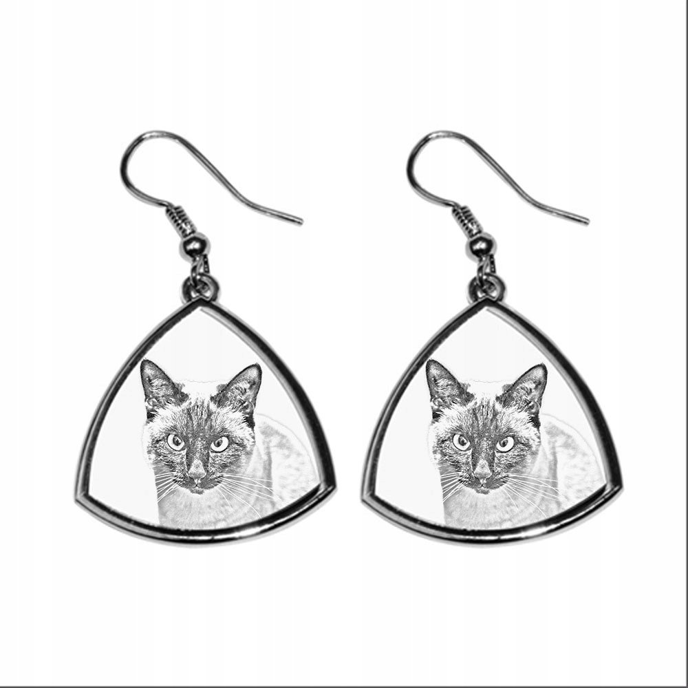 Kot syjamski Trójkątne kolczyki z nadrukiem