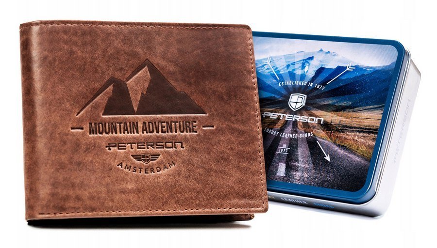 Duży, skórzany portfel męski z ozdobnym tłoczeniem Peterson