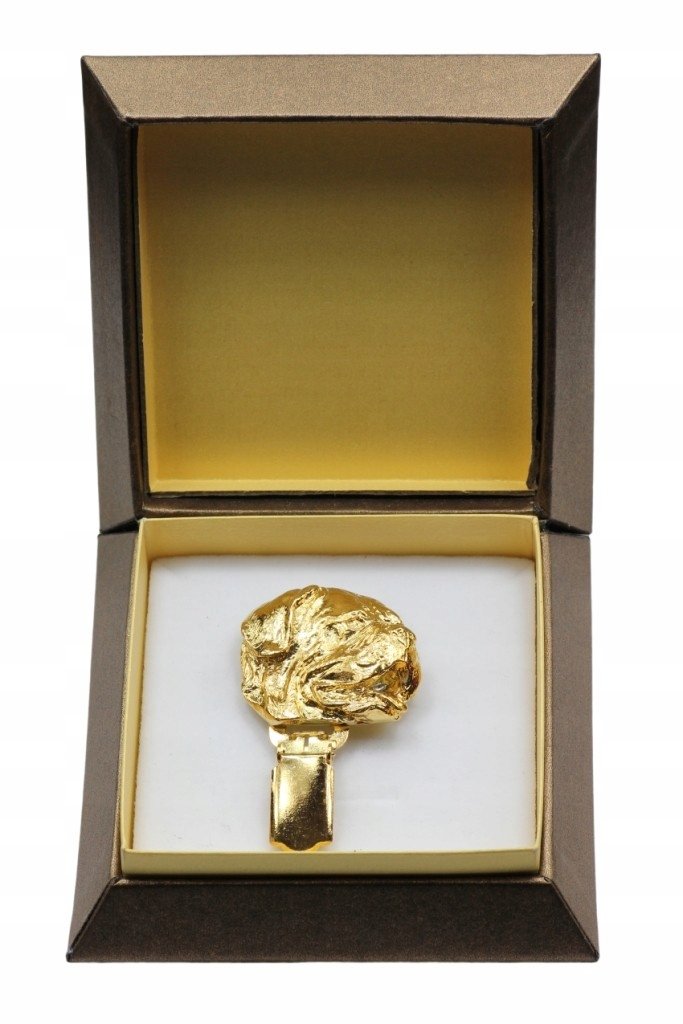 Mastif Francuski broszka z klipsem w pudełku