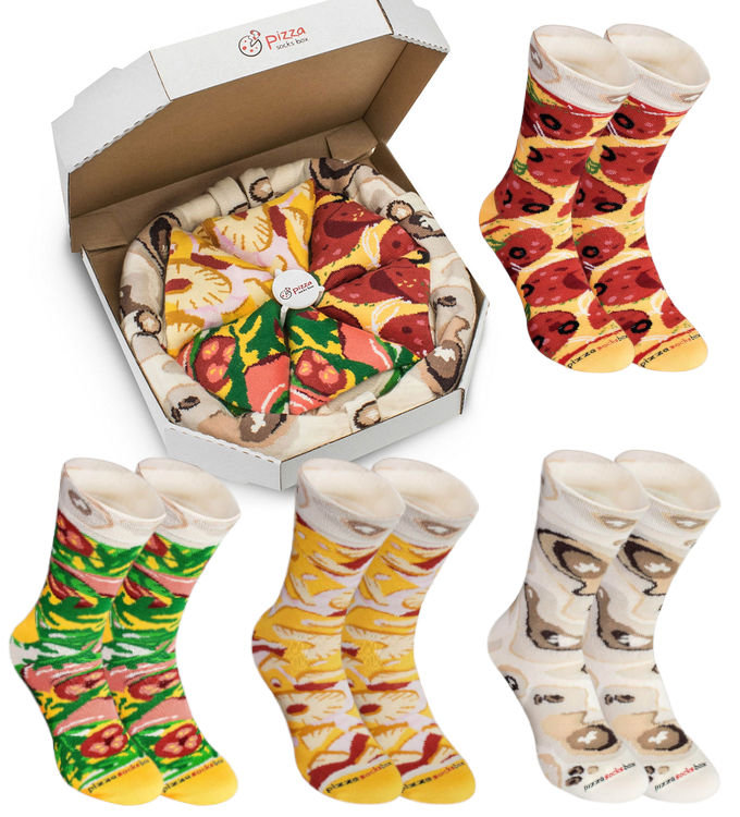 Skarpetki Damskie Męskie Na Prezent Na Urodziny Świąteczne Rainbow Socks Pizza Mix Włoska/Hawajska/Papperoni 4 Pary 36-40