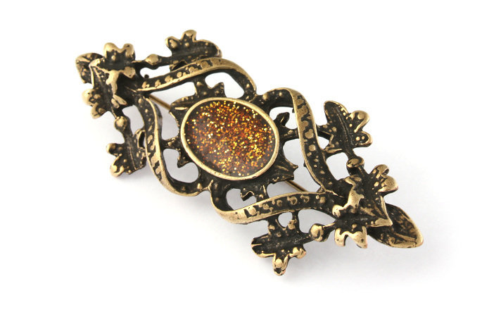 ZŁOTA BROSZKA RETRO błyszcząca brokatowa