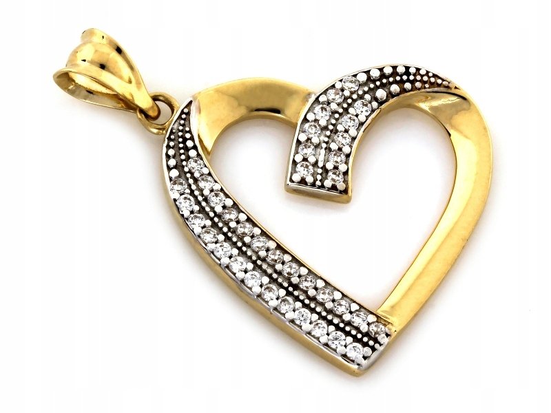 Złota przywieszka 585 serce ozdobione cyrkoniami z białym złotem serduszko