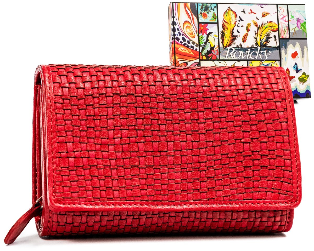 Portfel Damski Z Plecionej Skóry Naturalnej Rovicky, Czerwony