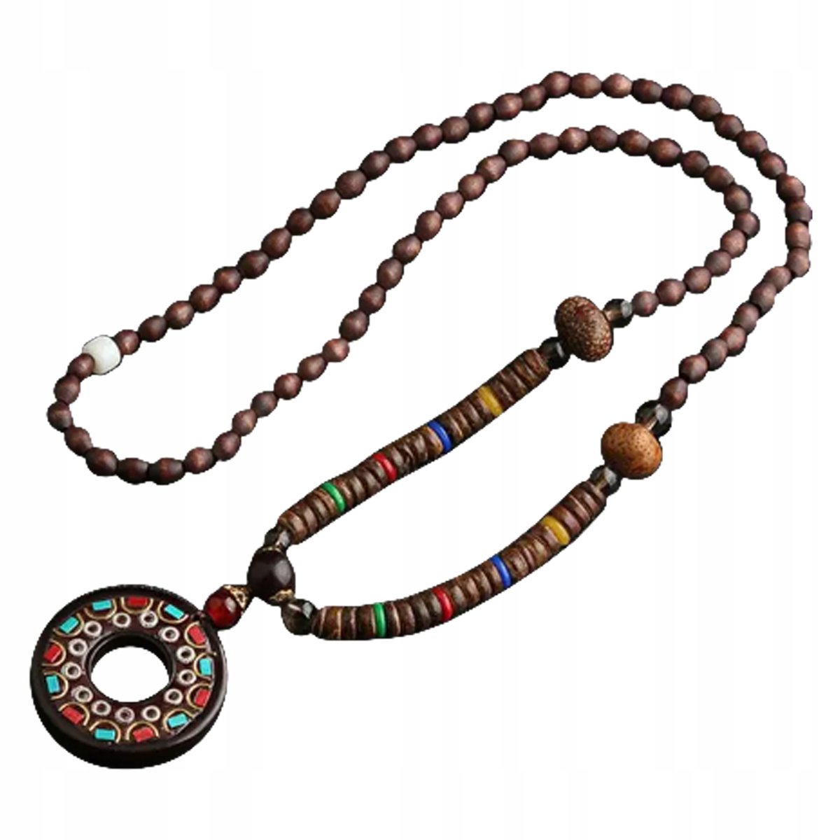 Naszyjnik Drewniany Nepal Buddyjski Mala Amulet Koraliki Ręcznie Wykonany