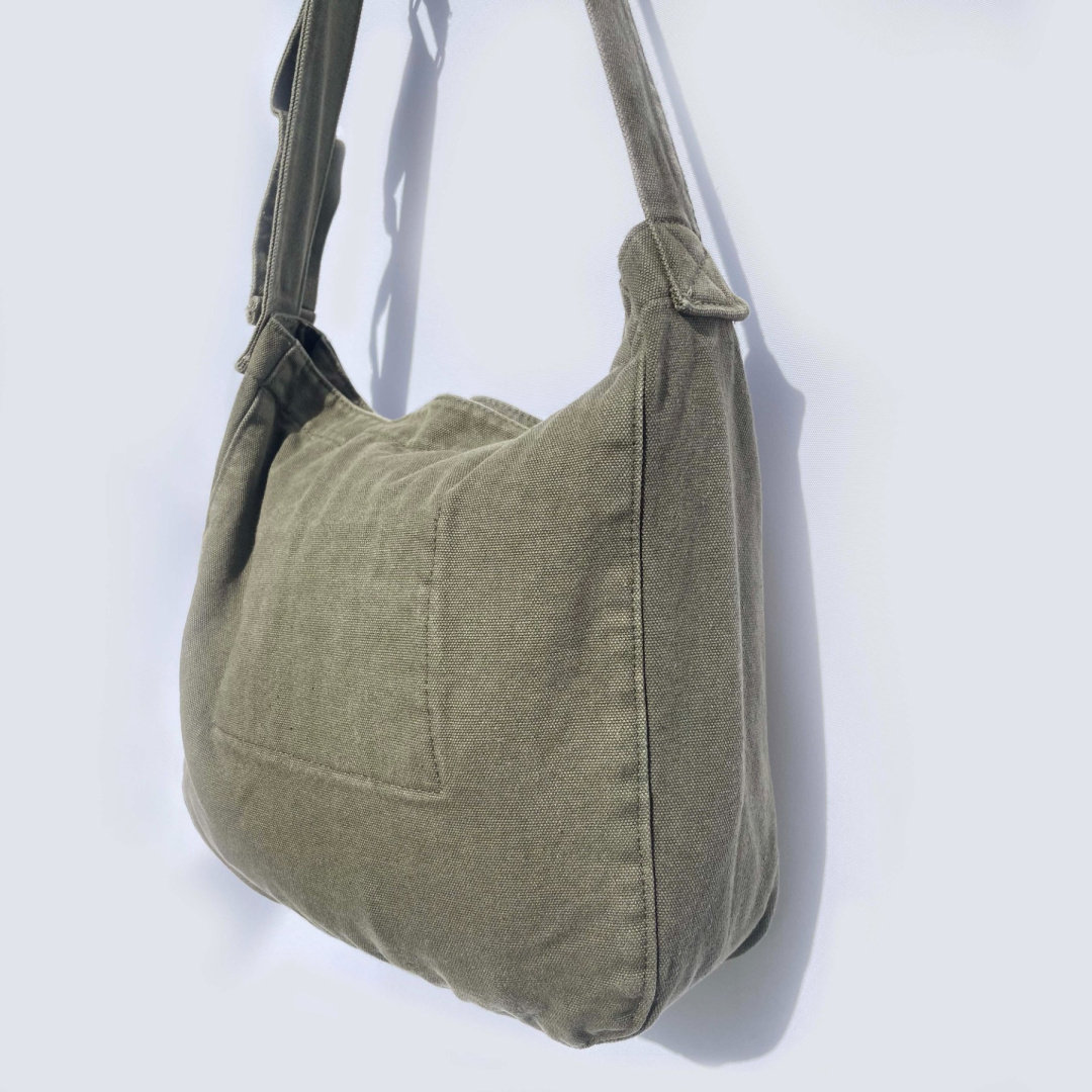 Torba Damska Khaki Drelich Zapięcie Na Guzik