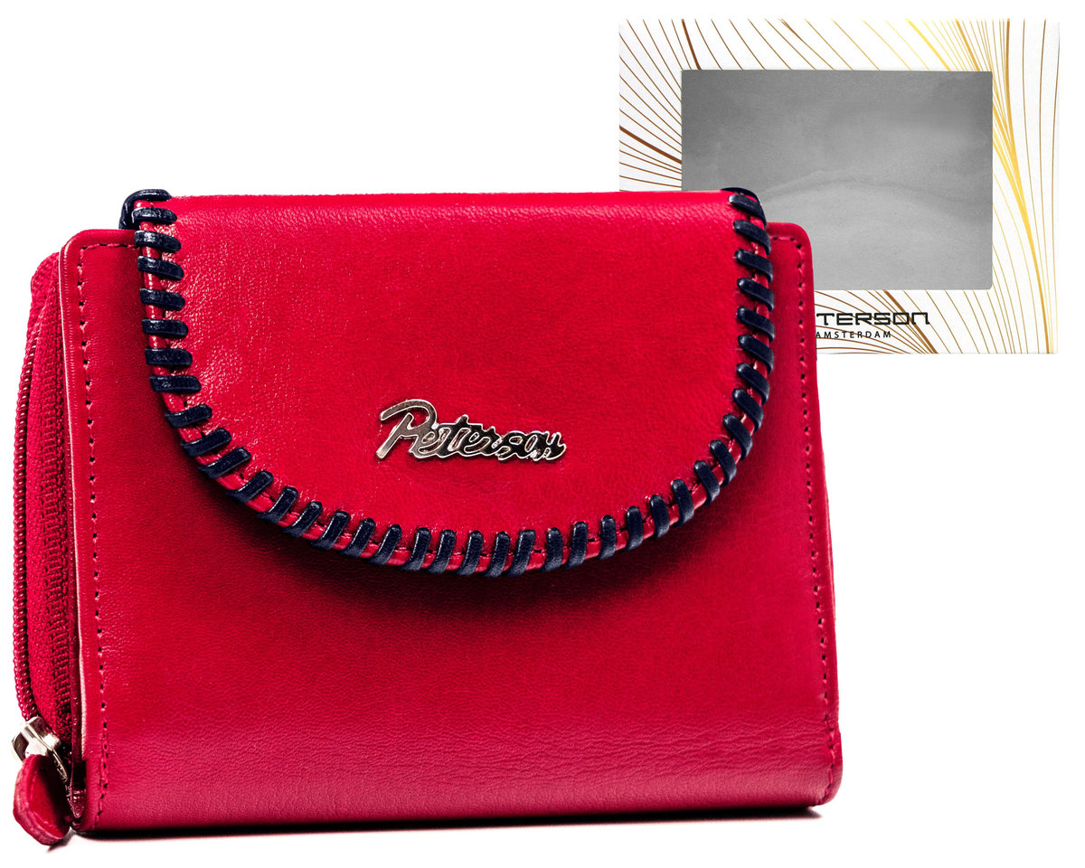 Mały portfel ze skóry naturalnej na zatrzask Peterson, magenta