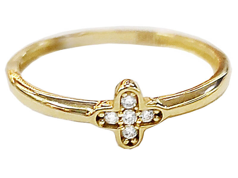 Złoty pierścionek 585 z kwiatuszkiem z cyrkoniami