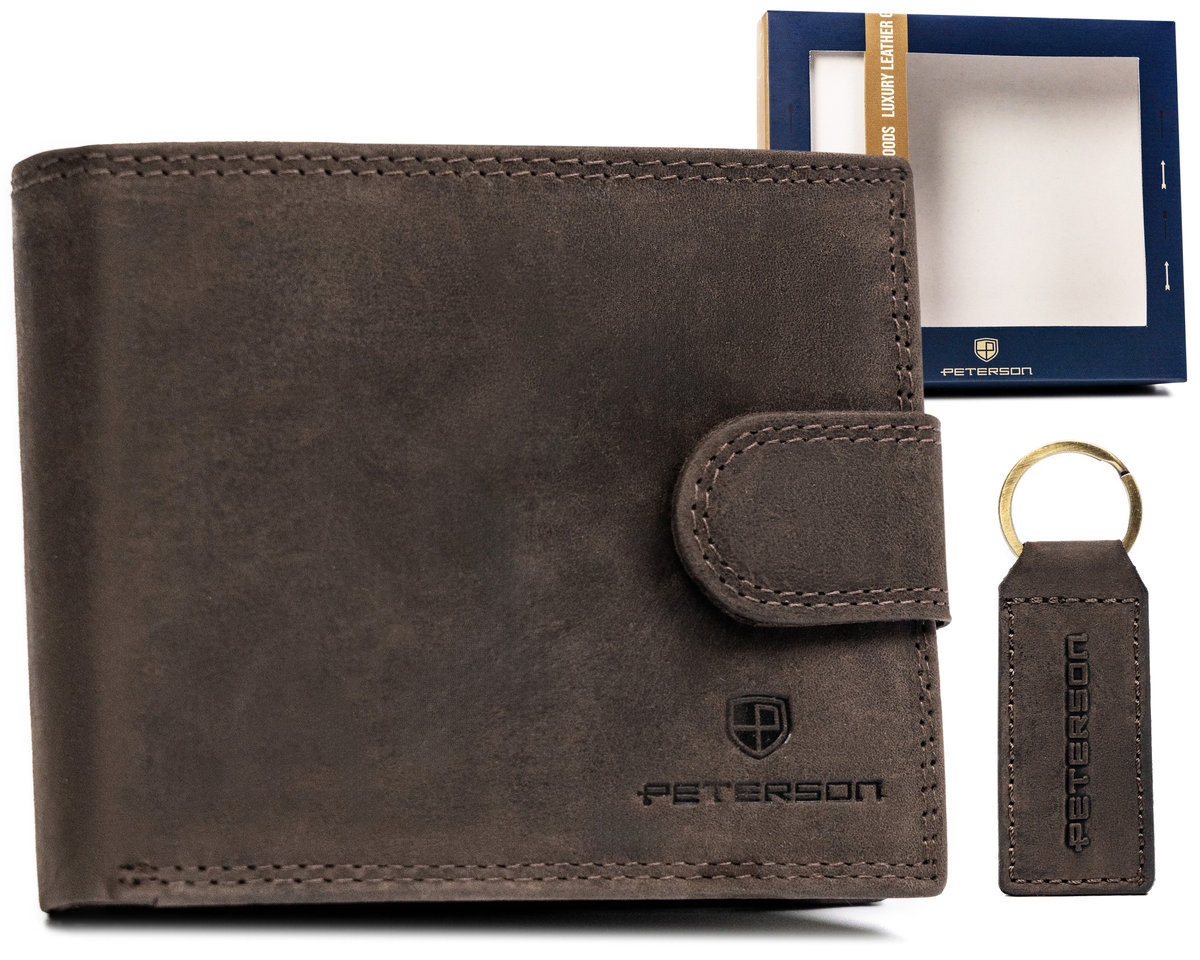 PETERSON zestaw dla mężczyzny na prezent skórzany portfel + brelok