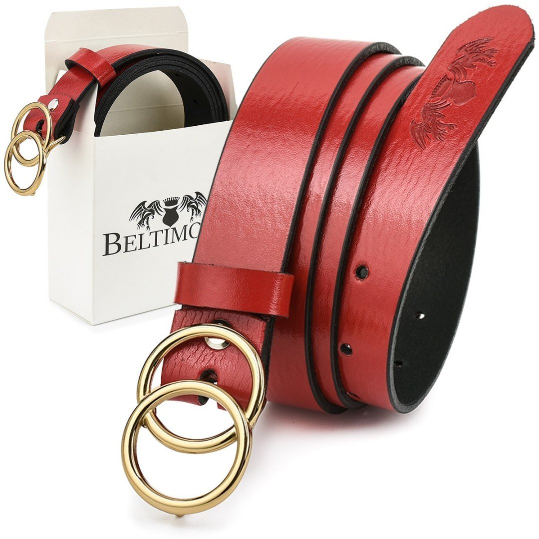 Beltimore skórzany damski pasek czerwony bezniklowy 3 cm A61 czerwony r.105-120 cm