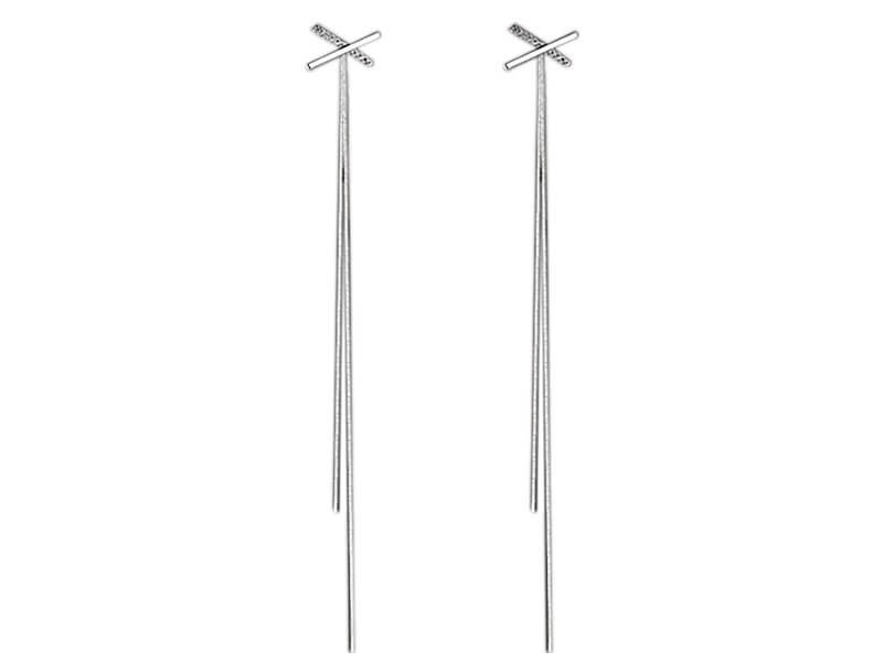 Nowoczesne kolczyki na sztyft łańcuszkowe z X i cyrkoniami