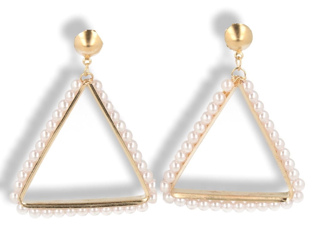 Klipsy do uszu złote trójkątne perły
