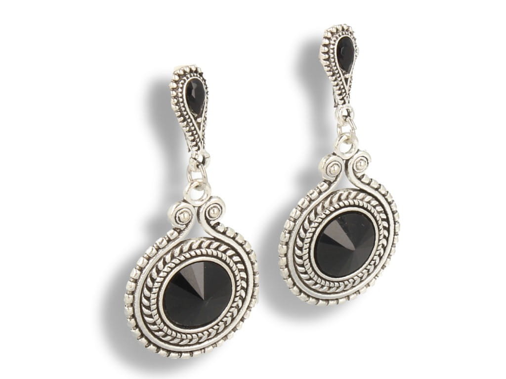 Klipsy do uszu okrągłe z czarną cyrkonią