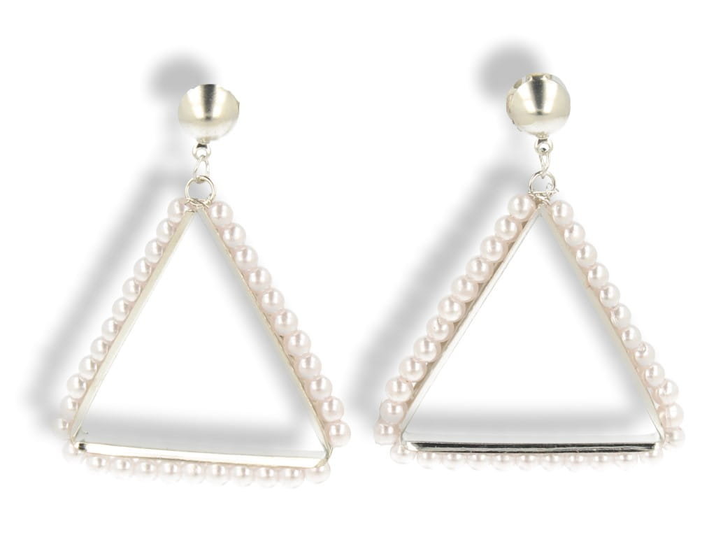 Klipsy do uszu srebrne trójkątne perły