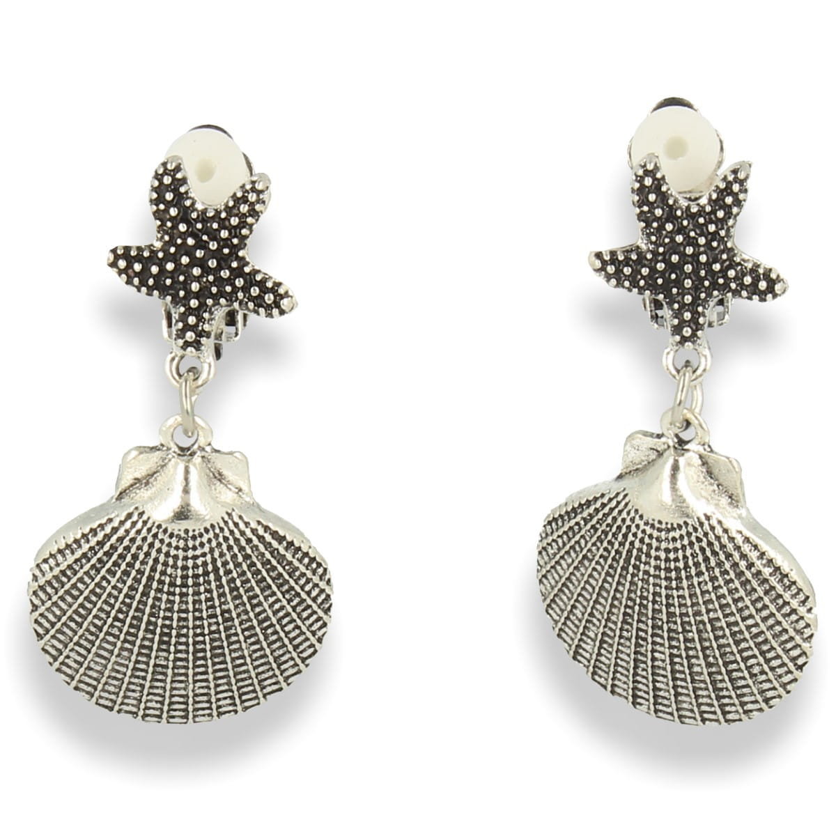 Klipsy do uszu wiszące muszelka srebrna