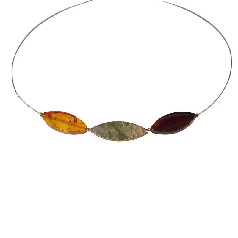 Kolia na lince z wielokolorowymi bursztynami