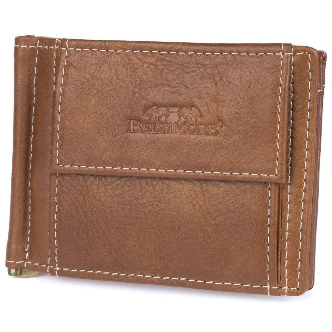 Portfel męski skórzany mały brązowy z wsuwką na banknoty RFiD Beltimore L47 brązowy, beżowy