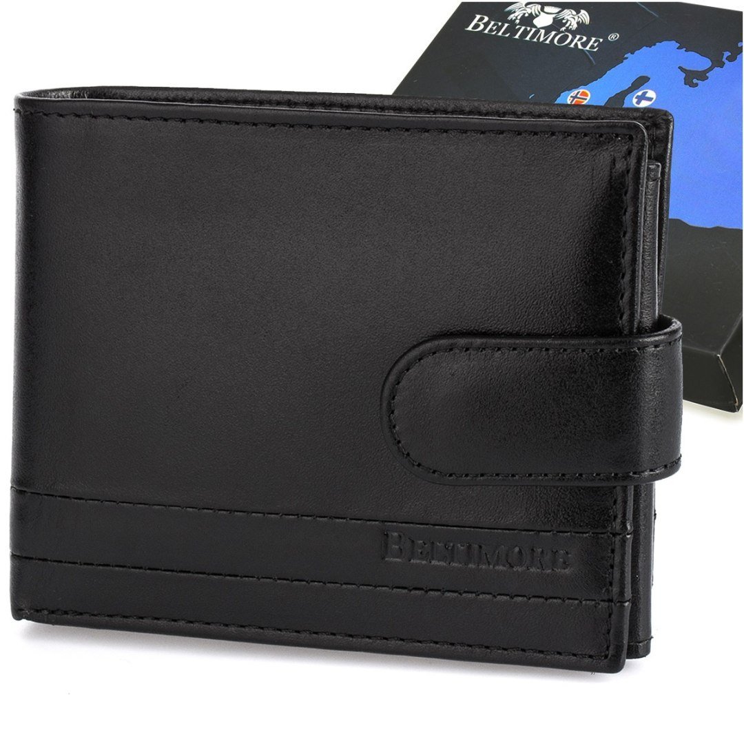 Portfel skórzany męski włoska skóra naturalna licowa premium klasyczny RFiD poziomy Beltimore G08 czarny