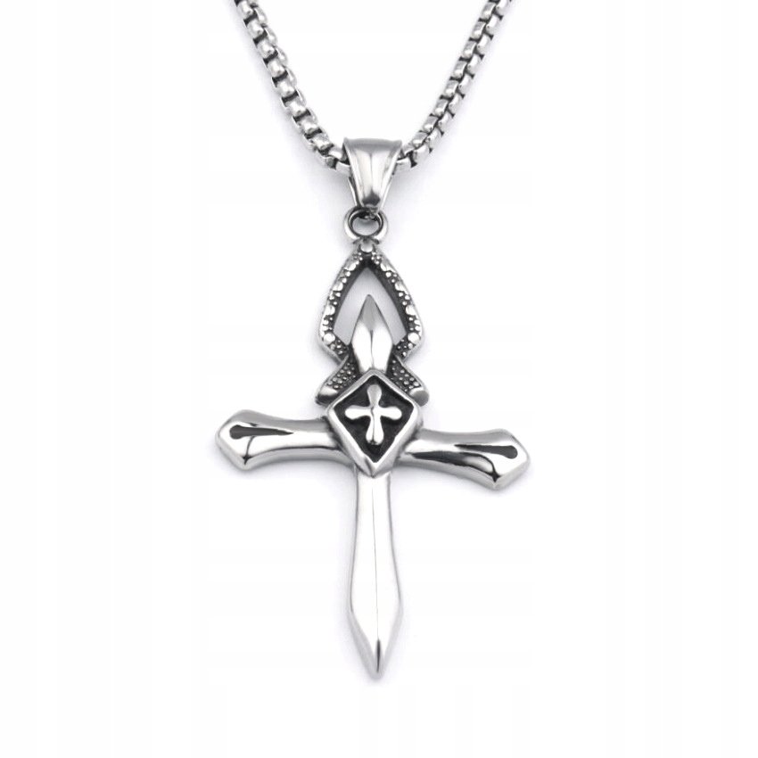 NASZYJNIK Srebrny Stal KRZYŻYK KRZYŻ MODLITWA 368