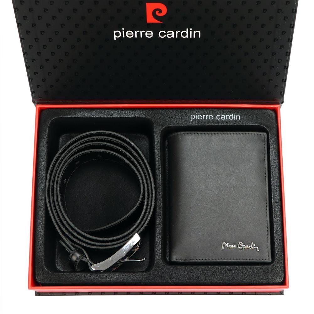 PIERRE CARDIN Zestaw prezentowy Męski Portfel + Pasek ZG-105 130 Czarny
