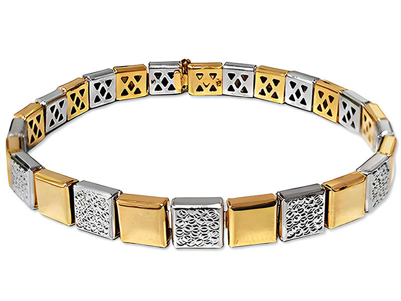 Złota bransoletka 585 elegancka dwukolorowa elementowa na prezent