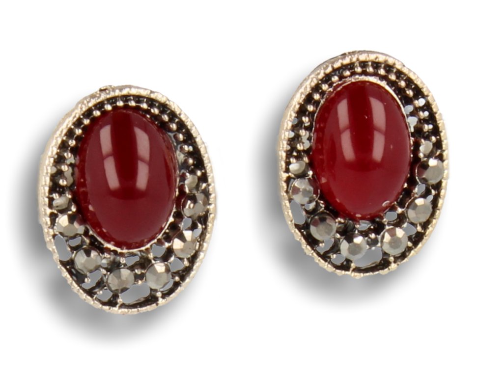 KLIPSY DO USZU SREBRNE STYL VINTAGE Z BORDOWYM OCZKIEM