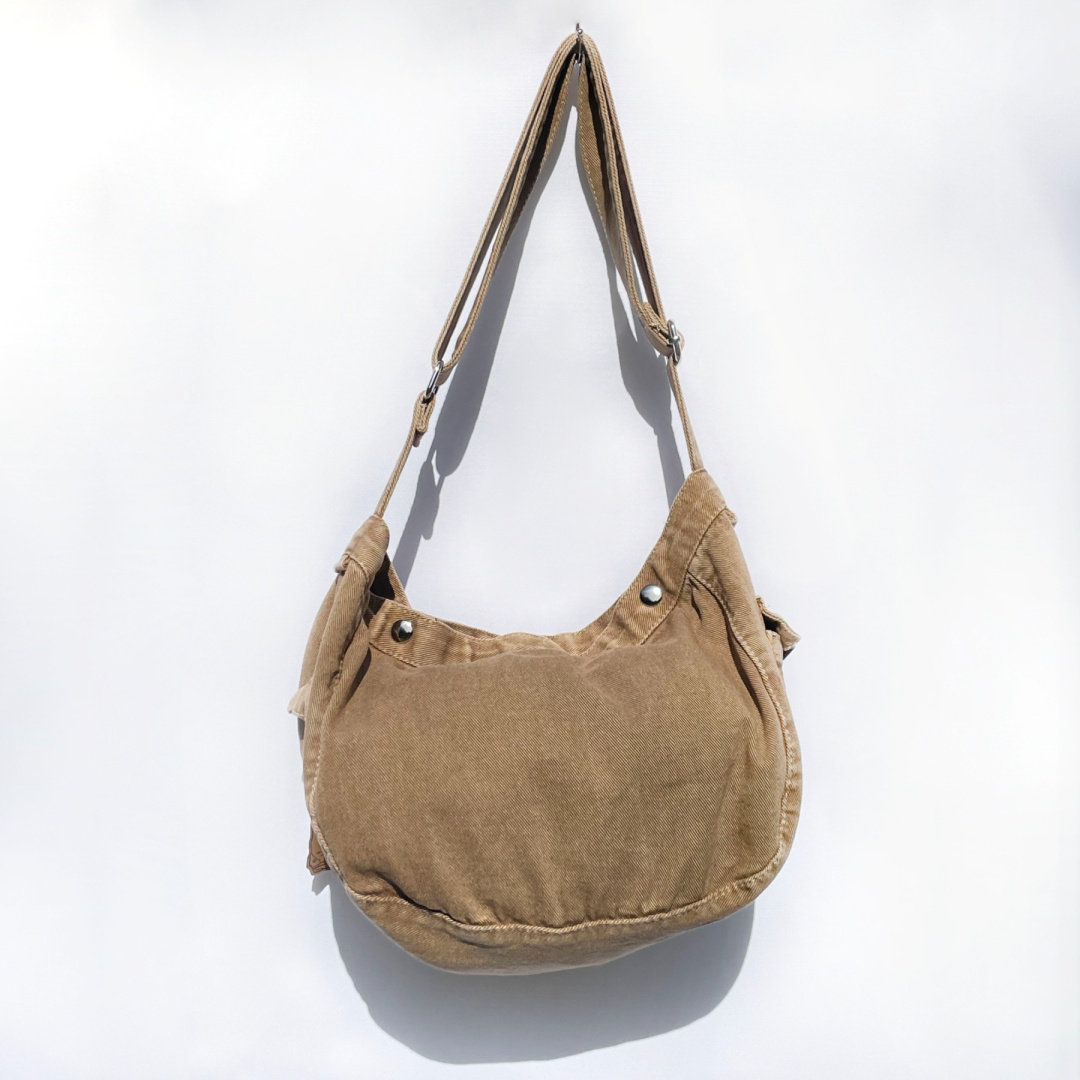 Torba Damska Ciemny Beż Drelich Zapięcie Na Guzik